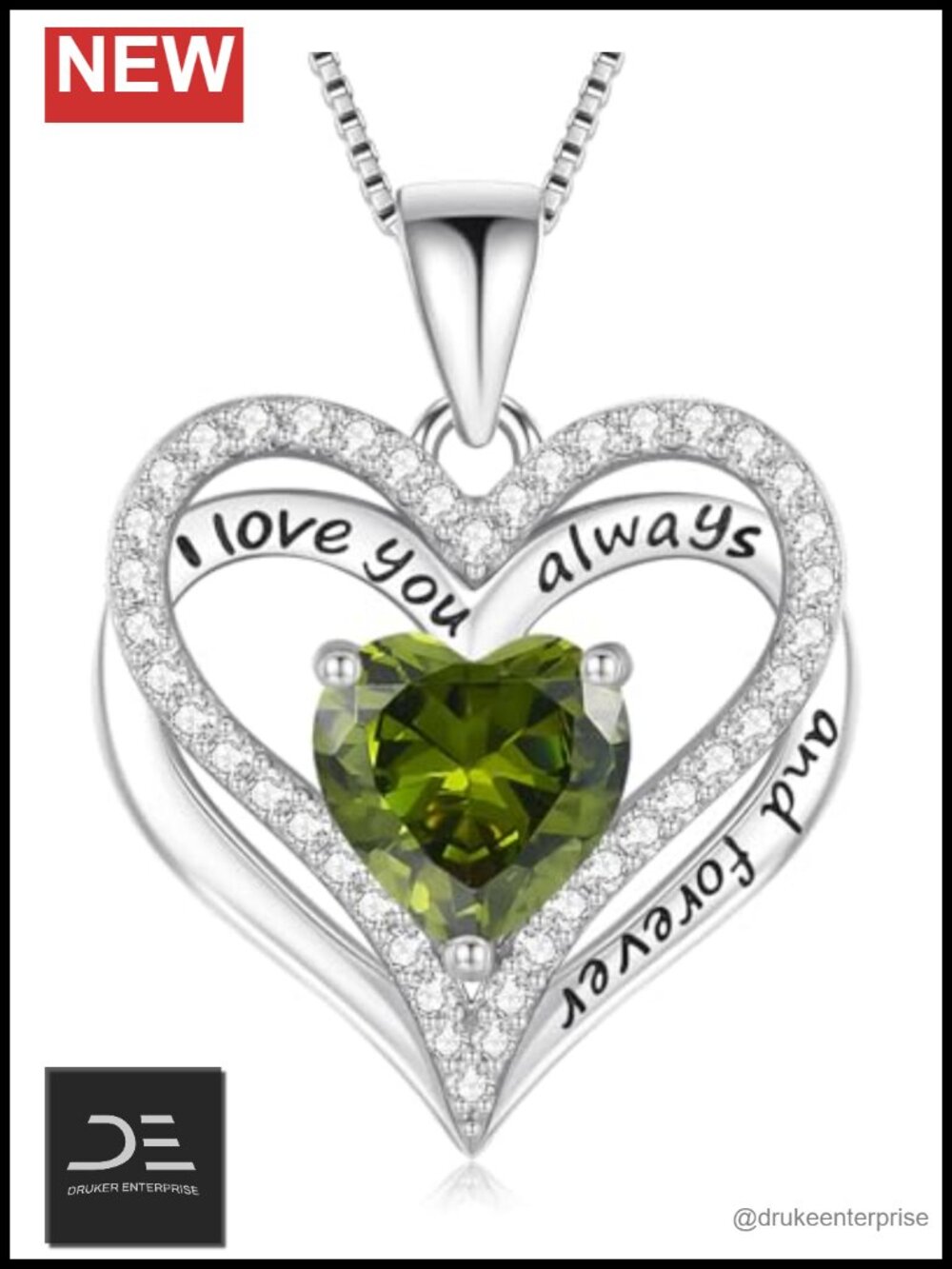 Sterling Silver Heart Pendant Necklace Birthstone Gift for Her
